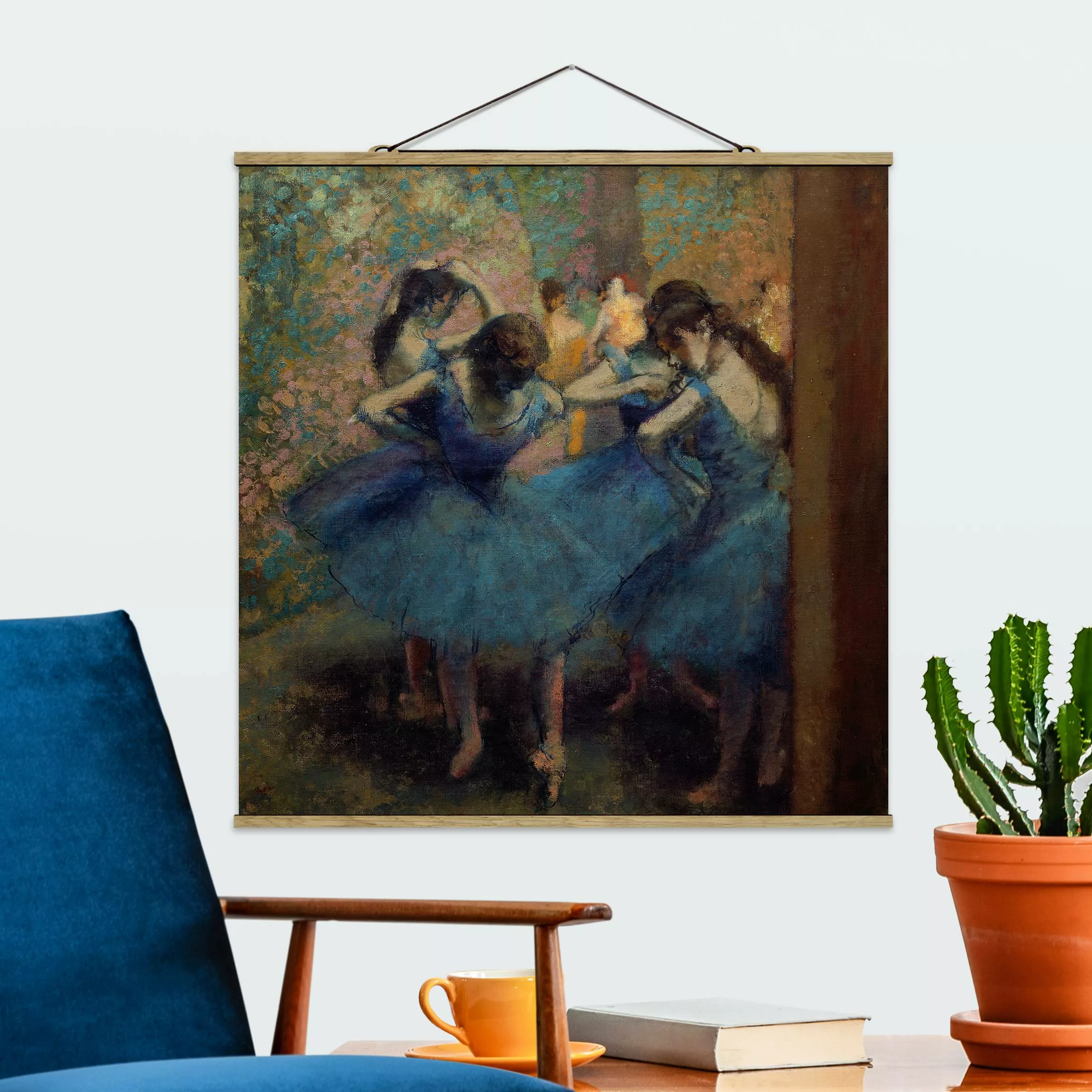 Stoffbild Kunstdruck mit Posterleisten - Quadrat Edgar Degas - Blaue Tänzer günstig online kaufen