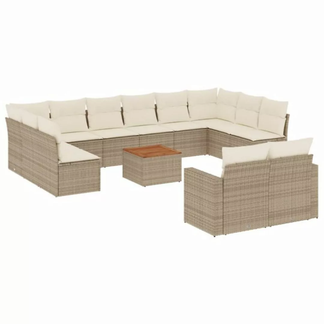 vidaXL Sofaelement 13-tlg. Garten-Sofagarnitur mit Kissen Beige Poly Rattan günstig online kaufen