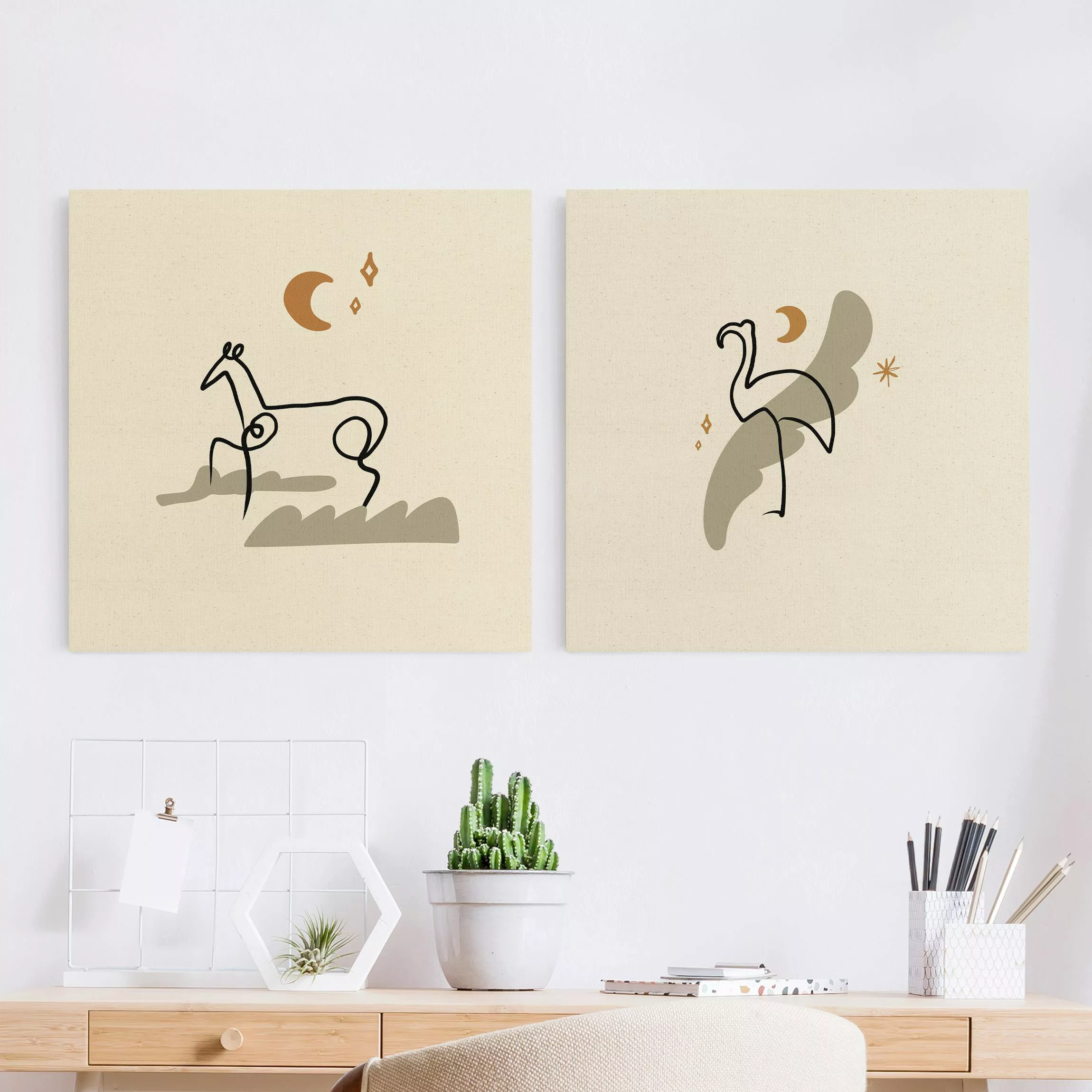 Leinwandbild 2-teilig Picasso Interpretation - Pferd und Flamingo günstig online kaufen