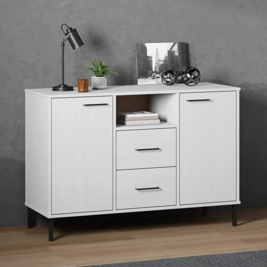 Vidaxl Sideboard Oslo Mit Metallbeinen Weiß 113x40x77 Cm Massivholz günstig online kaufen