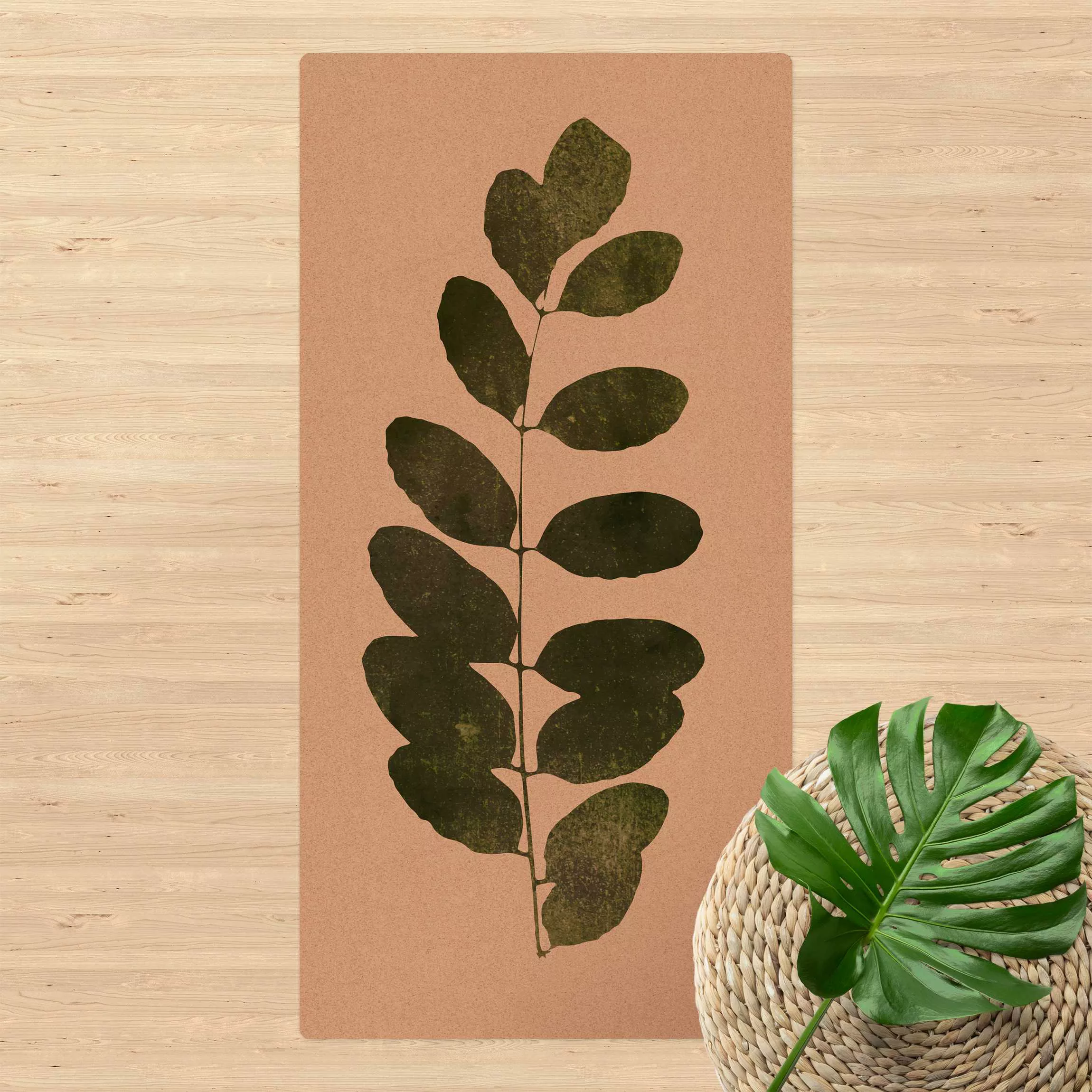 Kork-Teppich Grafische Pflanzenwelt - Dunkelgrün günstig online kaufen