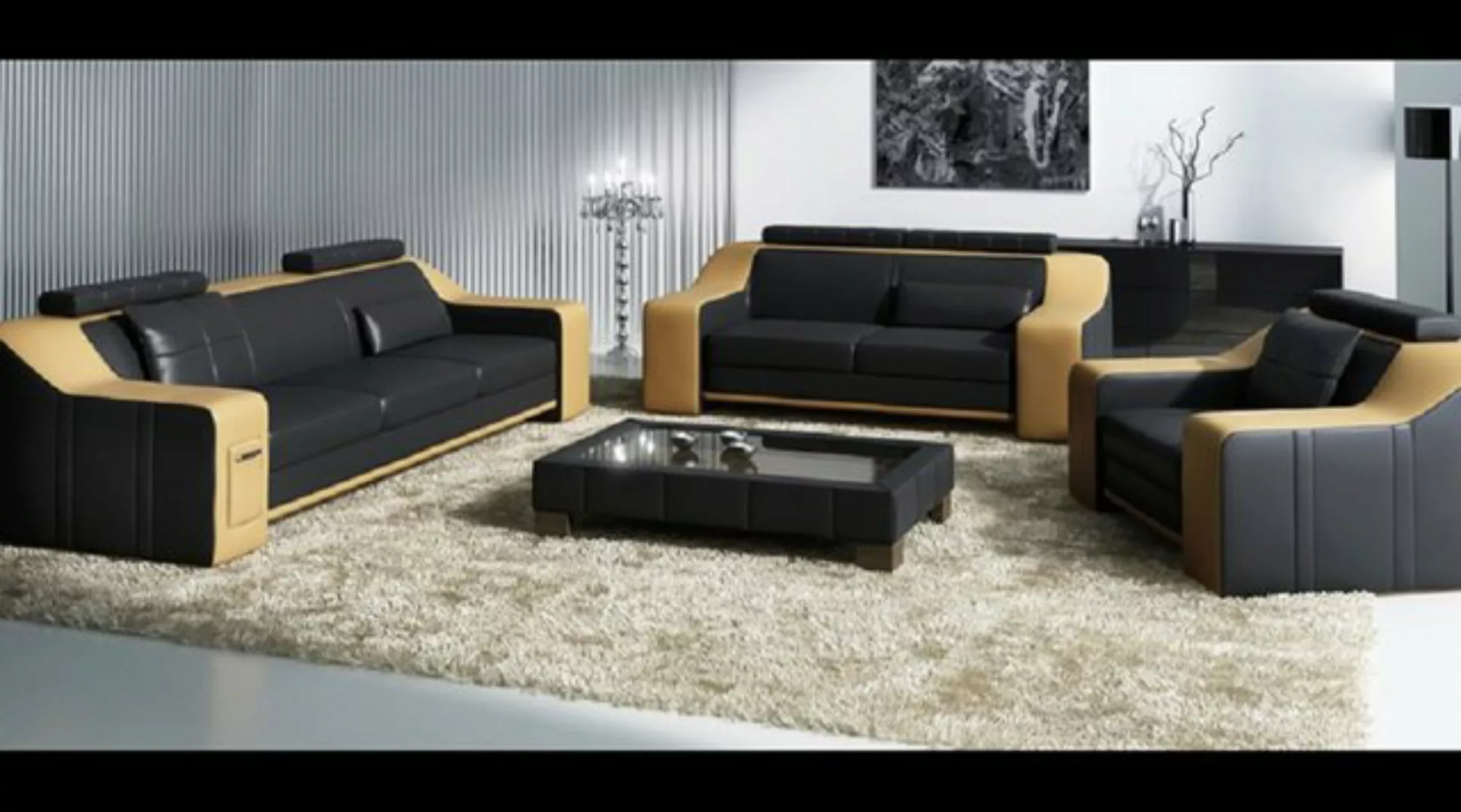 JVmoebel Sofa Ledersofa Couch Sofagarnitur Design Modern Sofa 3+1+1 Sitzer günstig online kaufen