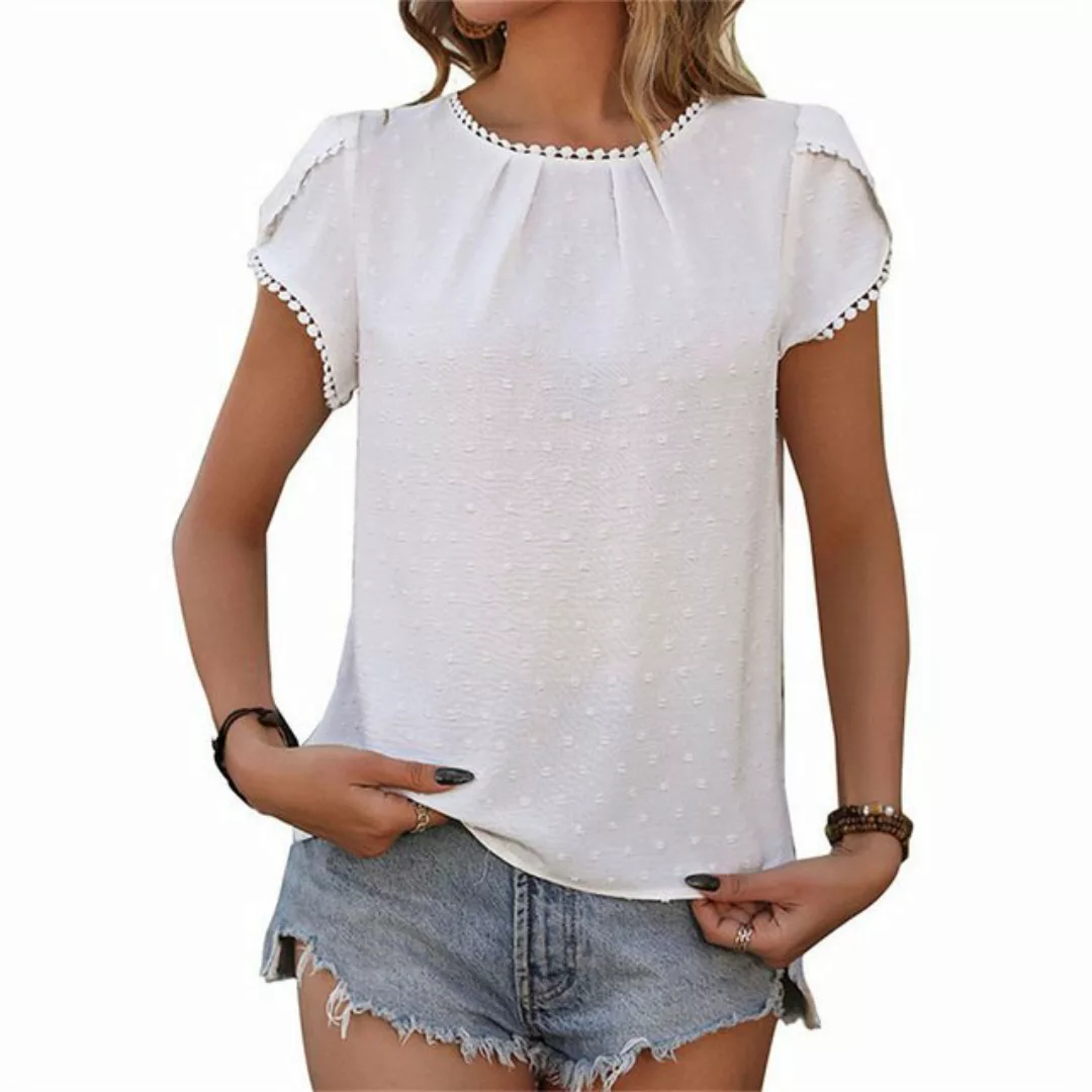 AFAZ New Trading UG Kurzarmbluse Pullover-Kurzarm-Spitzen-Patchwork-Hemd fü günstig online kaufen