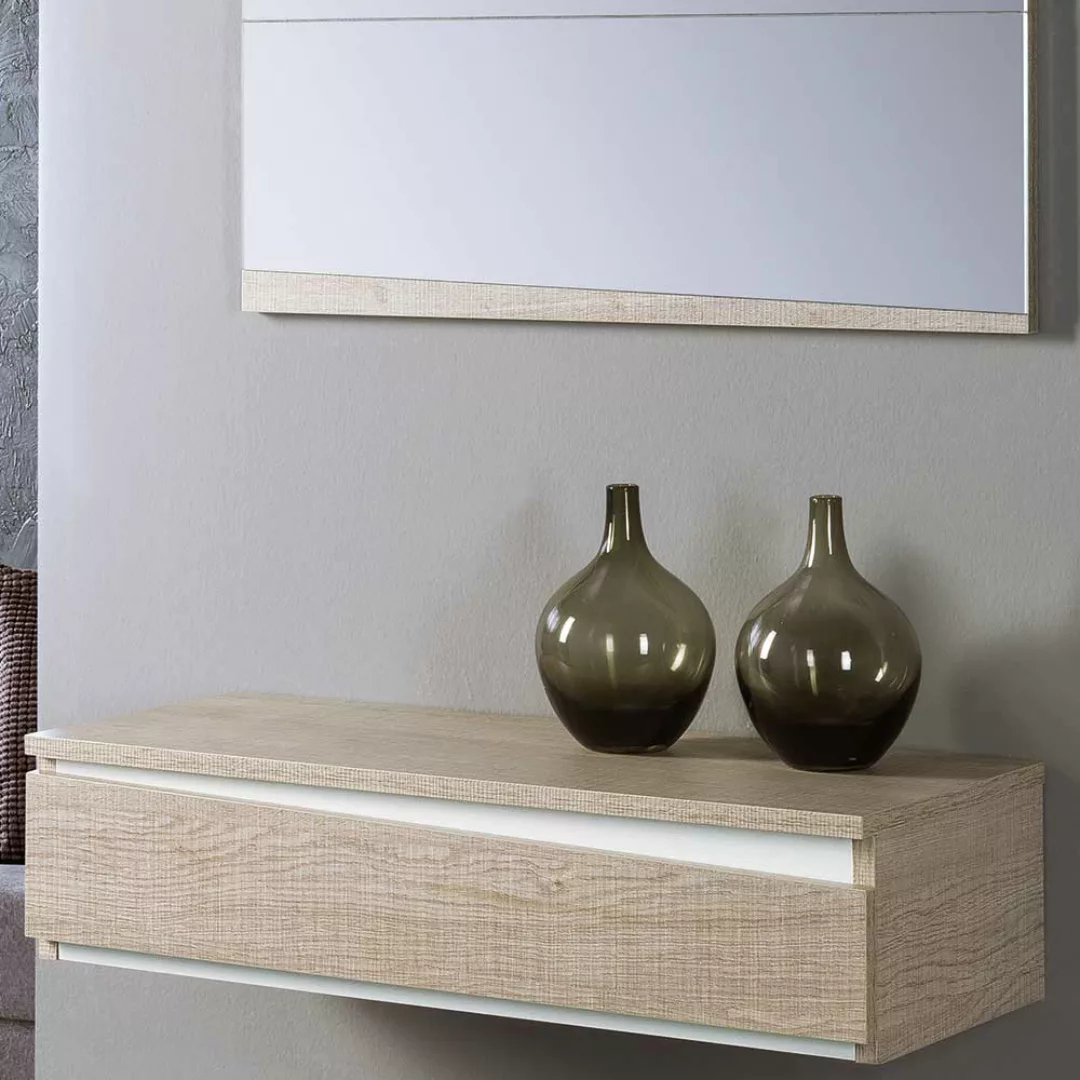 Wandkonsole und Spiegel in Sonoma Eiche und Weiß modern (zweiteilig) günstig online kaufen