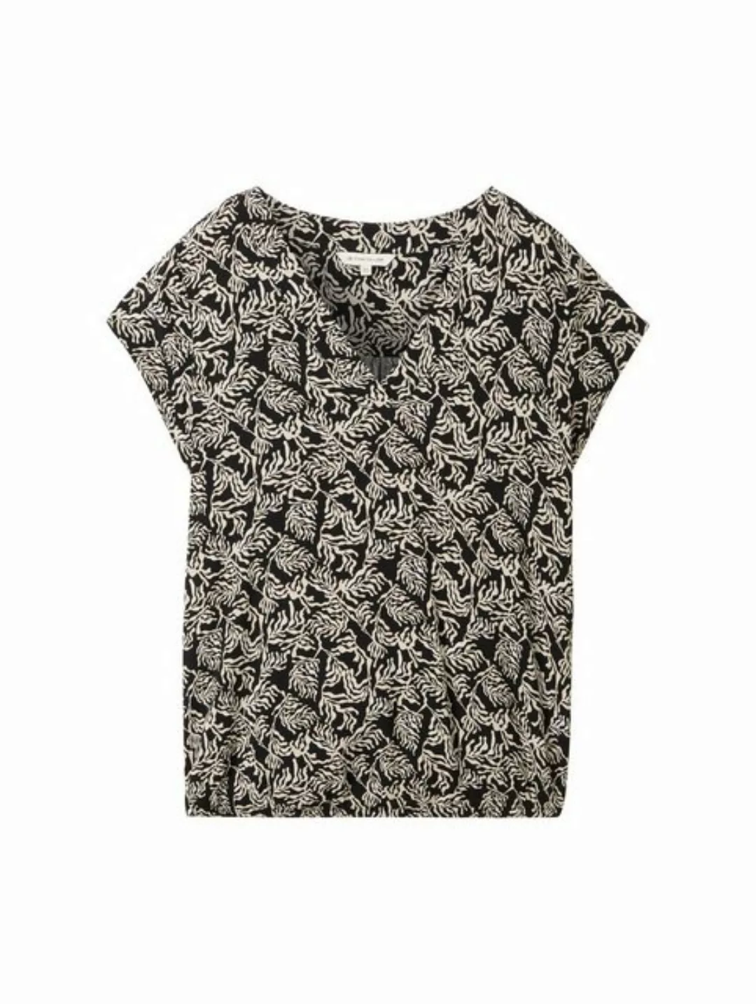 TOM TAILOR Blusenshirt shortsleeve V-neck blouse, black palm minimal design günstig online kaufen