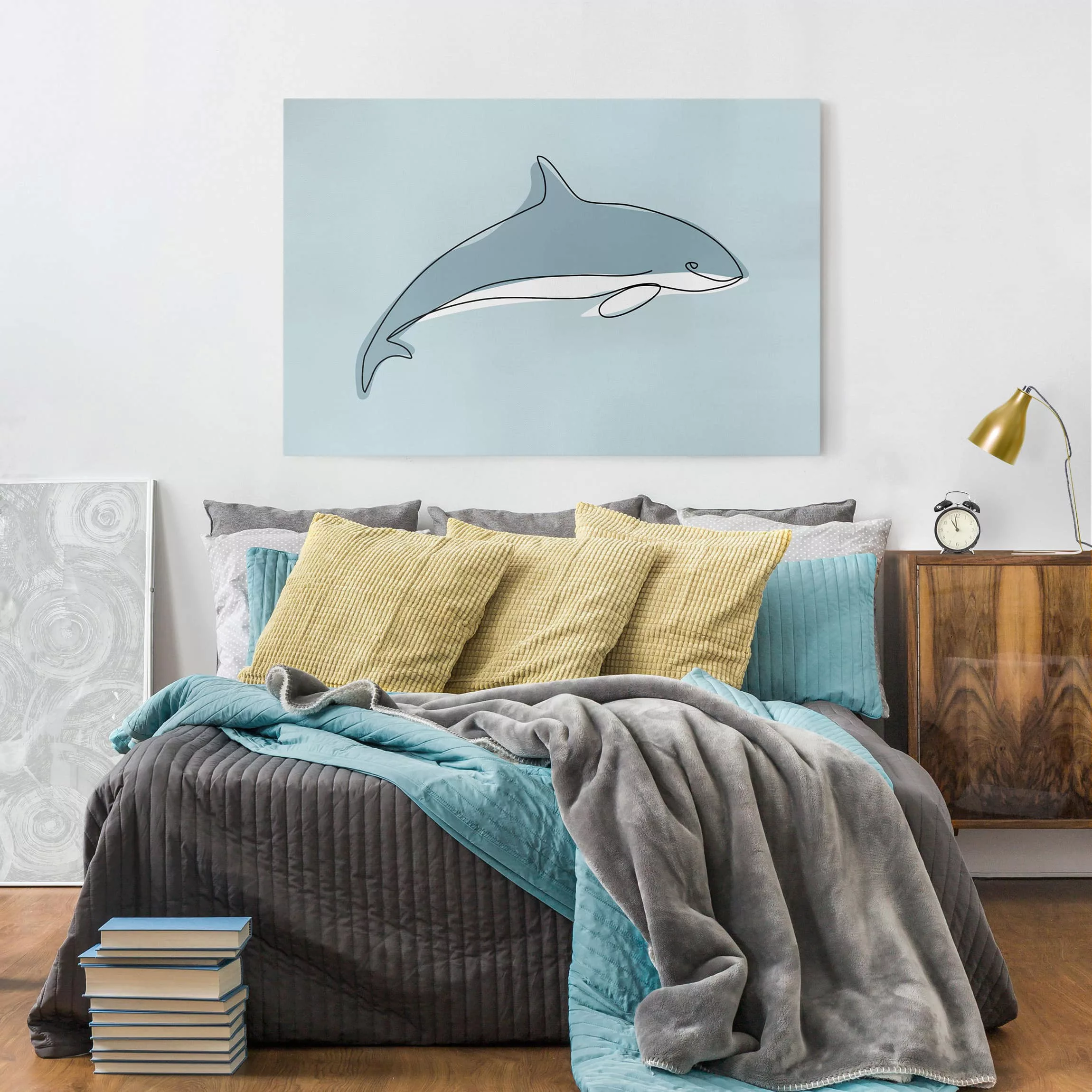 Leinwandbild Tiere - Querformat Delfin Line Art günstig online kaufen