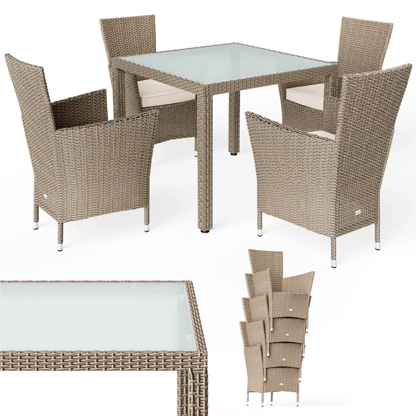 Polyrattan Garten-Sitzgruppe Bali 5-tlg Beige/Creme günstig online kaufen