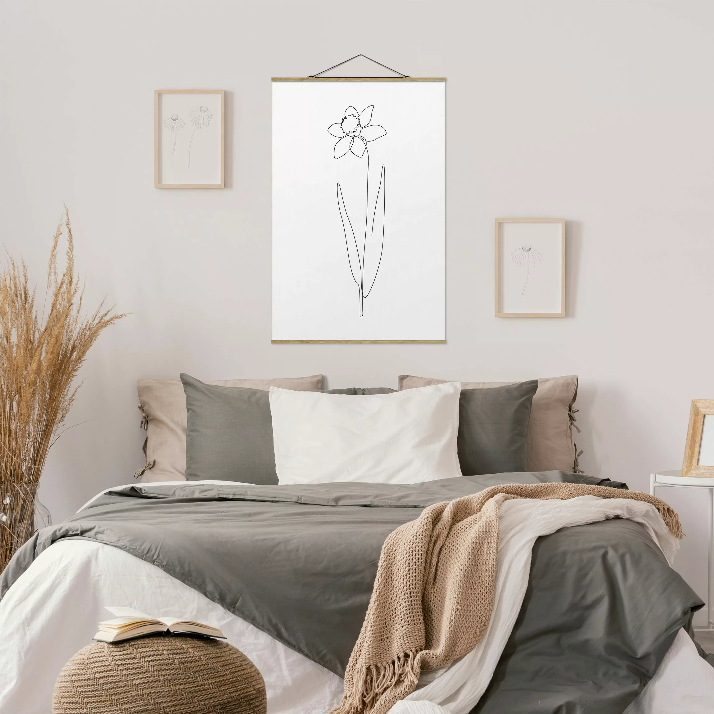 Stoffbild mit Posterleisten Line Art Blumen - Narzisse günstig online kaufen