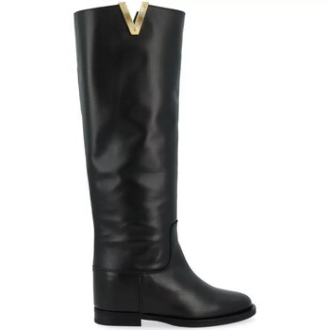 Via Roma 15  Damenstiefel Stiefel schwarzes Leder mit goldenem Diamant V günstig online kaufen