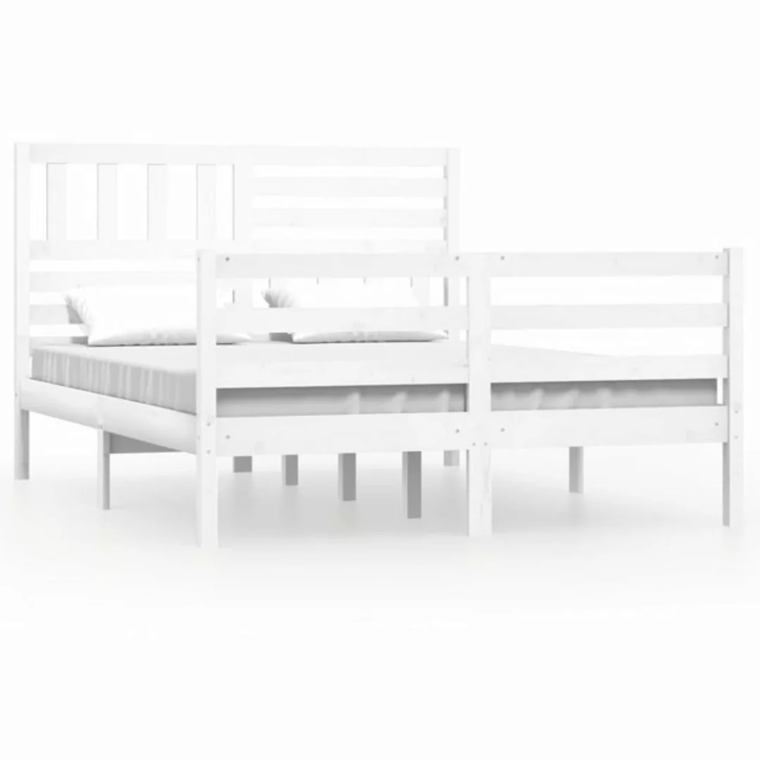 vidaXL Bettgestell Massivholzbett Weiß 140x190 cm Bett Bettrahmen Bettgeste günstig online kaufen