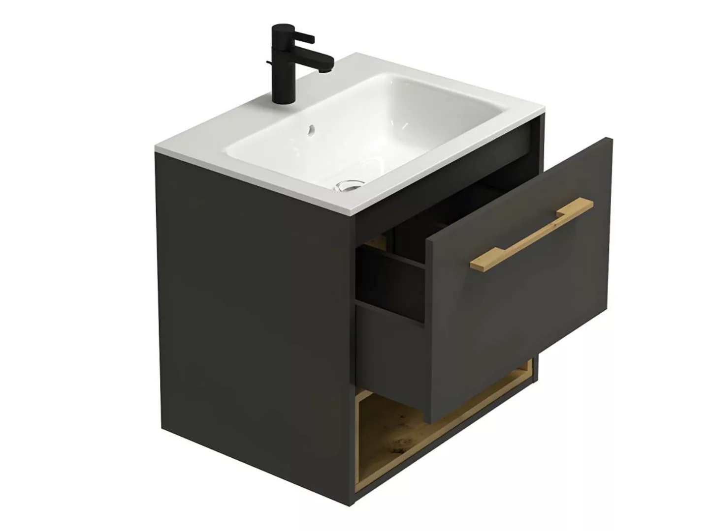 Waschbeckenunterschrank hängend mit Einbauwaschtisch - Anthrazit - 60 cm - günstig online kaufen