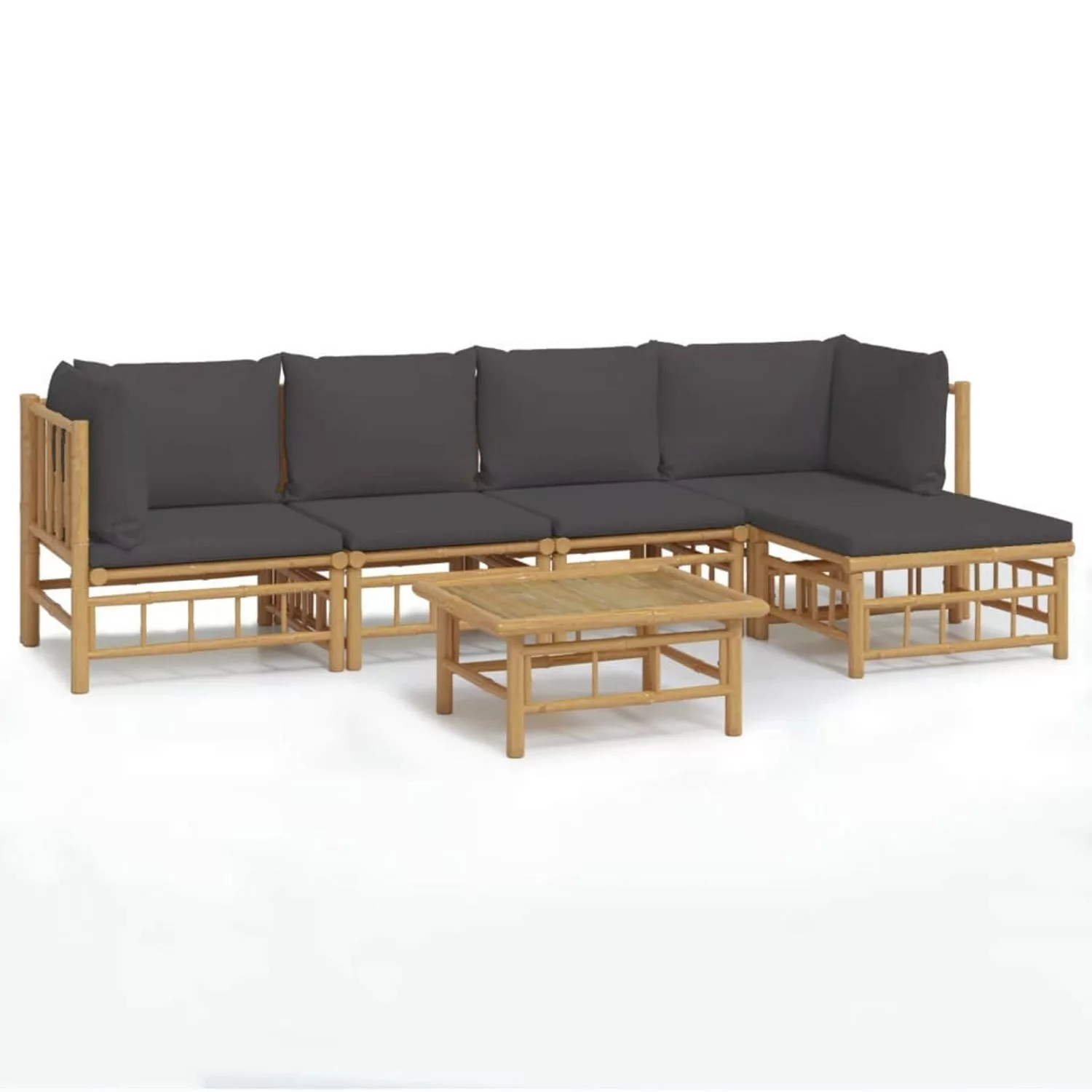 Vidaxl 6-tlg. Garten-lounge-set Mit Dunkelgrauen Kissen Bambus günstig online kaufen