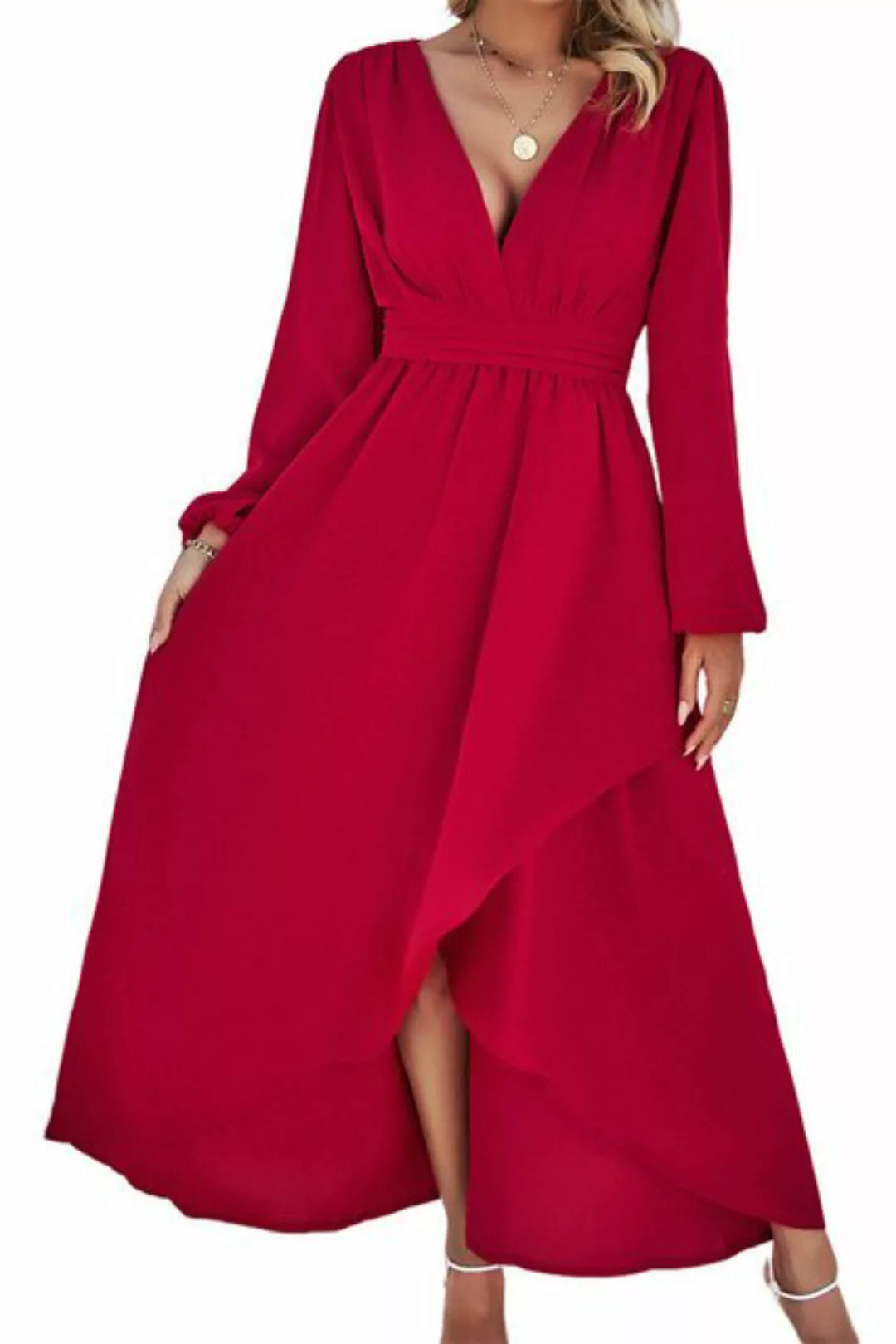 Orient Phoenix Volantkleid Damen-Taillen-Langarm-Wickelkleid mit V-Ausschni günstig online kaufen