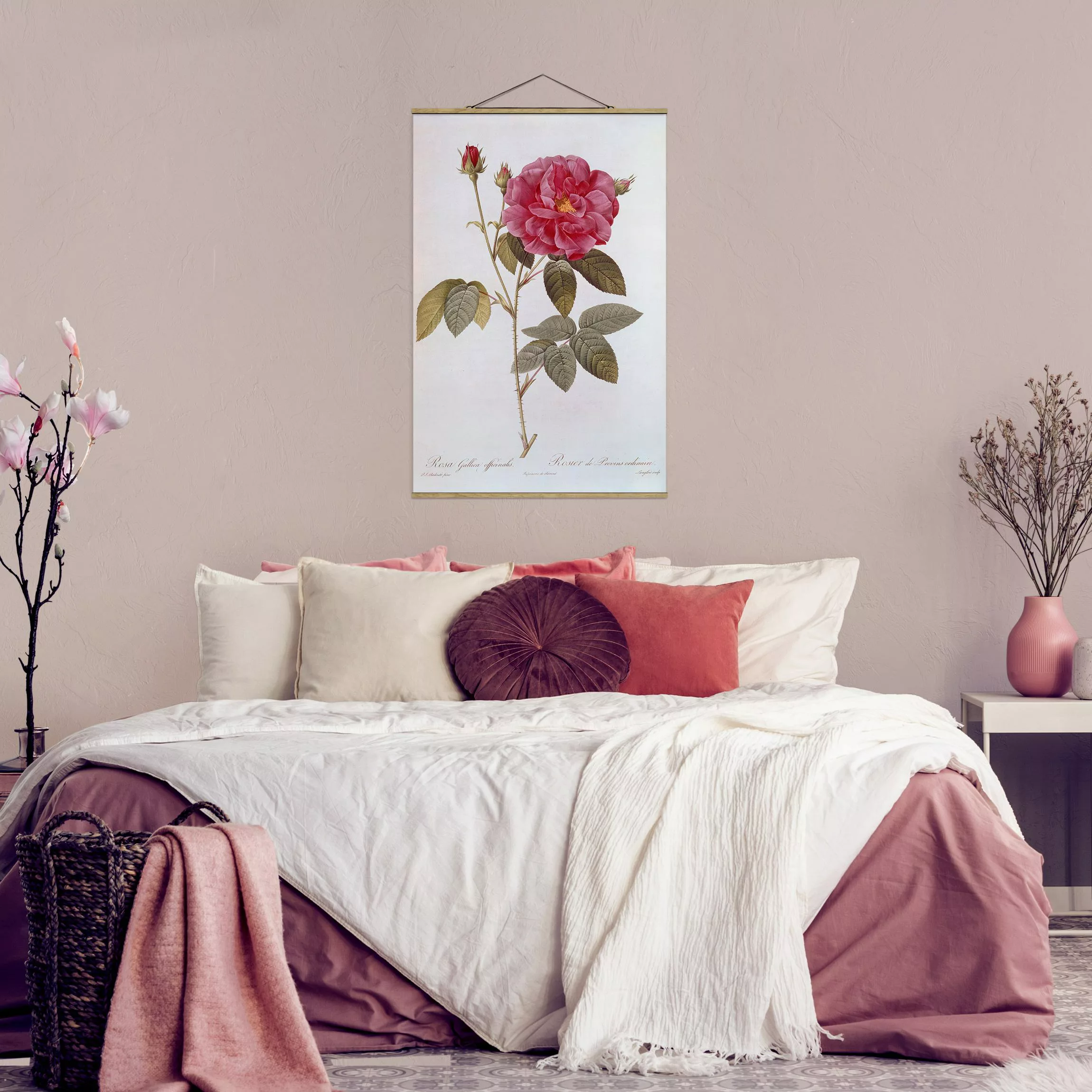 Stoffbild Blumen mit Posterleisten - Hochformat Pierre Joseph Redouté - Apo günstig online kaufen