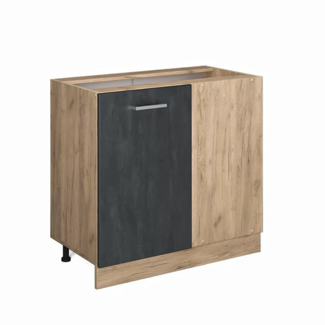 Vicco Eckunterschrank Küchenunterschrank R-Line 86 cm GKO Schwarz Beton günstig online kaufen