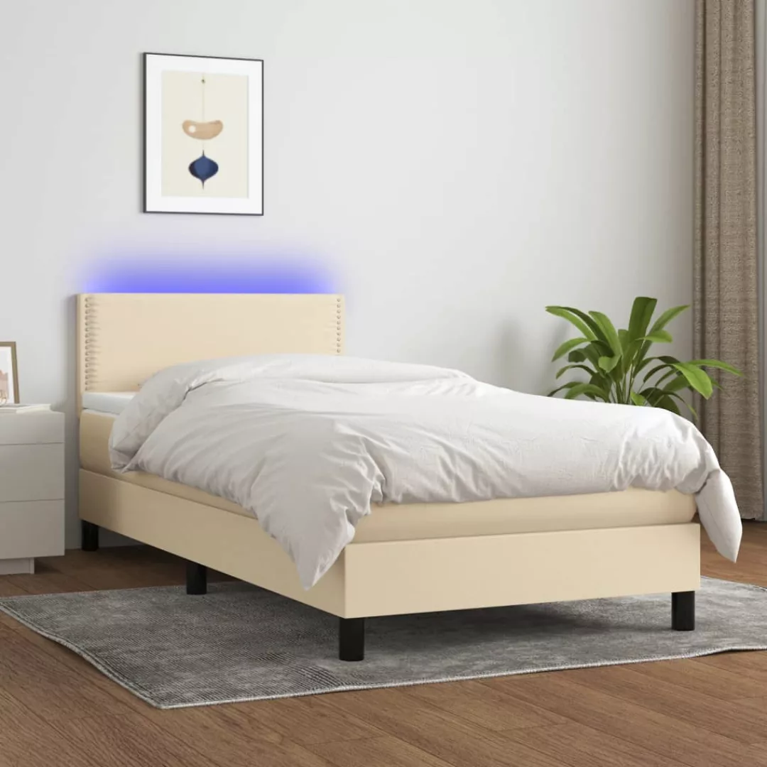 vidaXL Boxspringbett Boxspringbett mit Matratze LED Creme 90x200 cm Stoff B günstig online kaufen