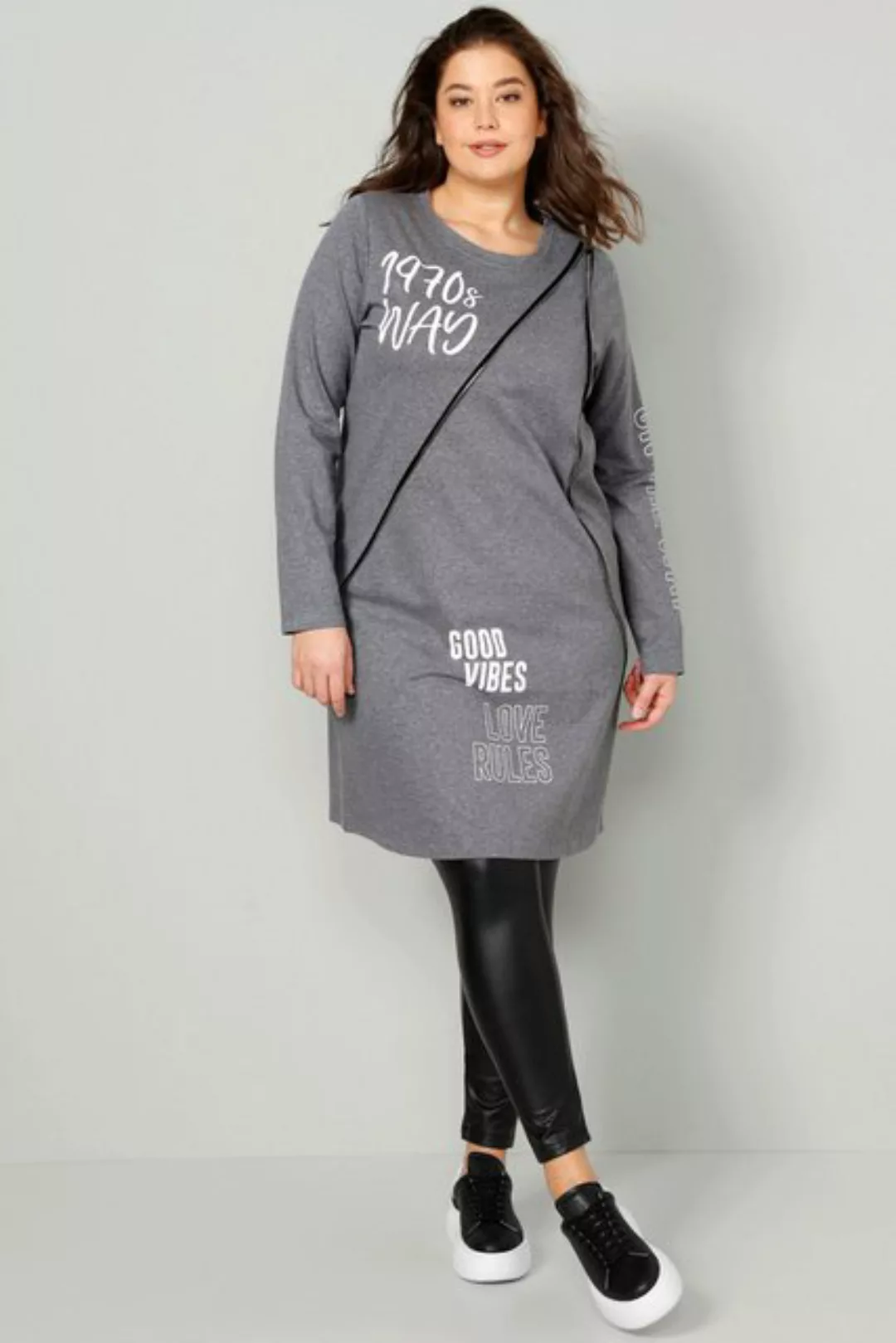 Angel of Style Sweatshirt Long-Sweatshirt A-Line Zier-Zipper Prints Rundhal günstig online kaufen