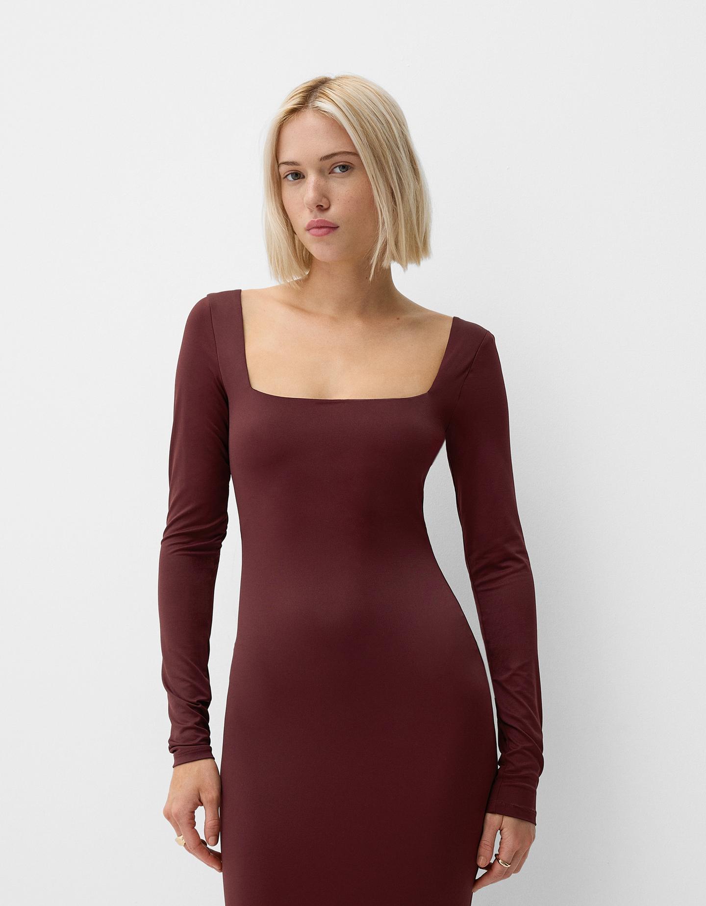 Bershka Midikleid Mit Langen Ärmeln Damen M Violett günstig online kaufen