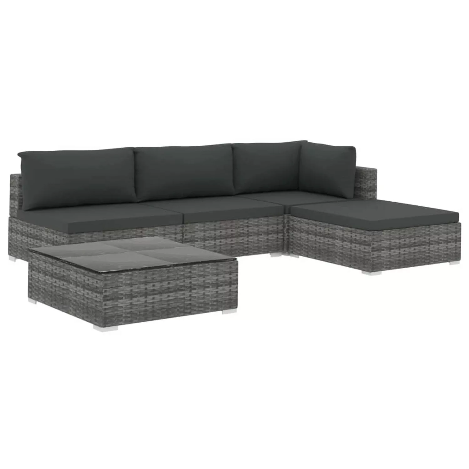 5-tlg. Garten-lounge-set Mit Auflagen Poly Rattan Grau günstig online kaufen