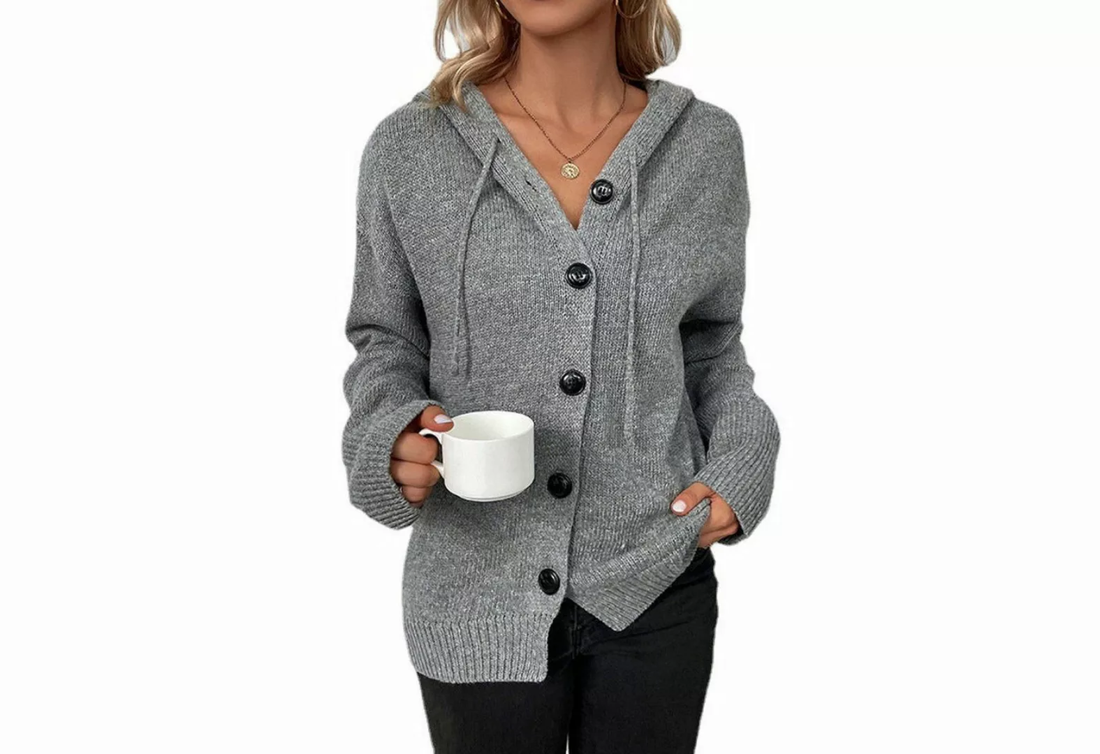 Nebelmeer Strickjacke Modischer Kapuzenpullover für Damen, einfacher Strick günstig online kaufen