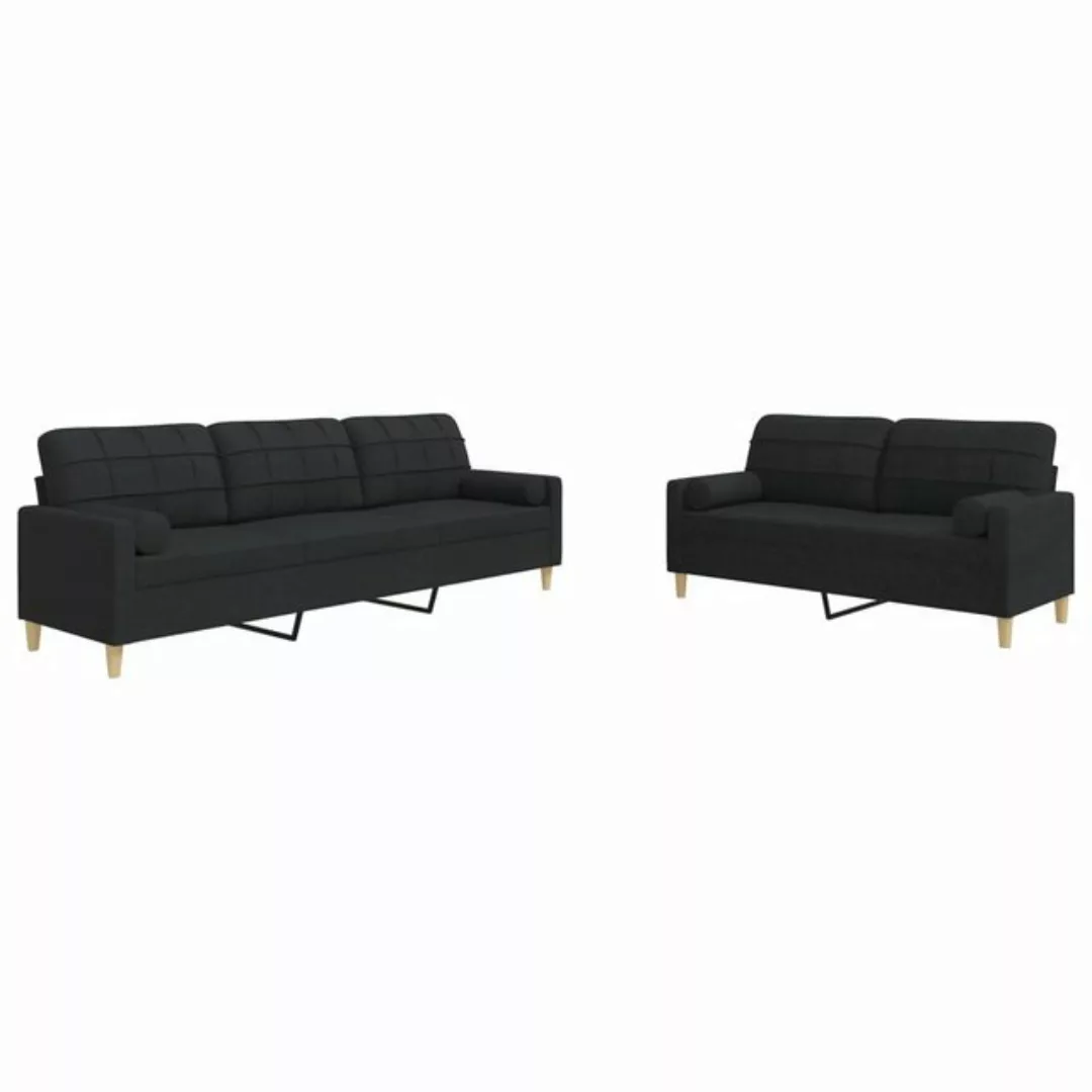 vidaXL Sofa 2-tlg. Sofagarnitur mit Dekokissen Schwarz Stoff günstig online kaufen