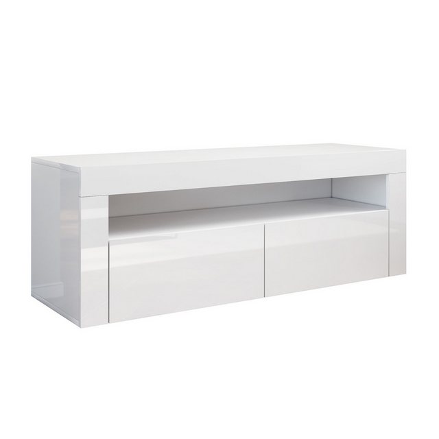 SONNI TV-Schrank TV-Schränke mit LED Beleuchtung Weiß Hochglanz 155x40x45cm günstig online kaufen