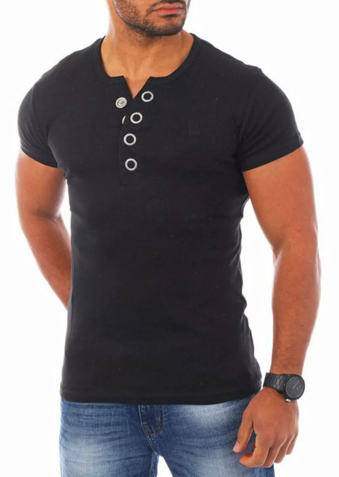 Young & Rich T-Shirt Herren basic fein gerippt mit trendigen extra großen K günstig online kaufen