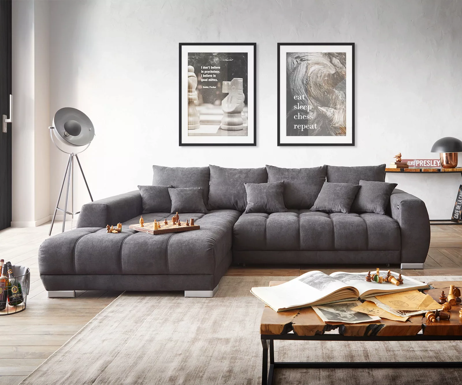 DELIFE Ecksofa Nabor, Mikrofaser Schwarz 300x230 cm Recamiere li. + elektr. günstig online kaufen