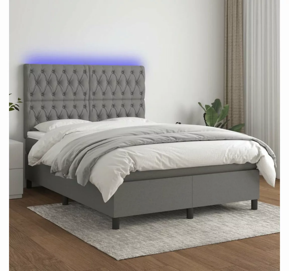 vidaXL Boxspringbett Boxspringbett mit Matratze LED Dunkelgrau 140x200 cm S günstig online kaufen