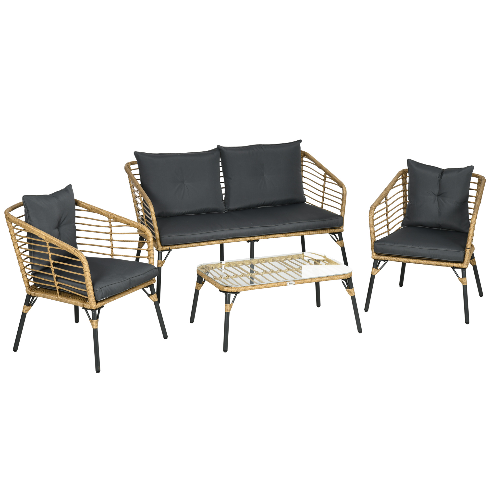 Outsunny 4 tlg Gartenmöbel-Set Rattan Sitzgarnitur mit Kissen 3 Sessel 1 Co günstig online kaufen