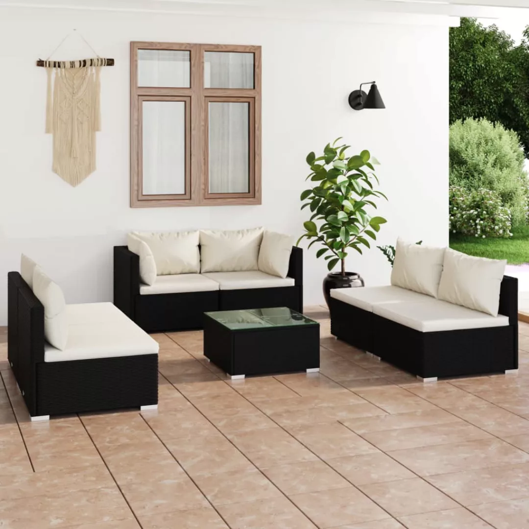 Vidaxl 7-tlg. Garten-lounge-set Mit Kissen Poly Rattan Schwarz günstig online kaufen