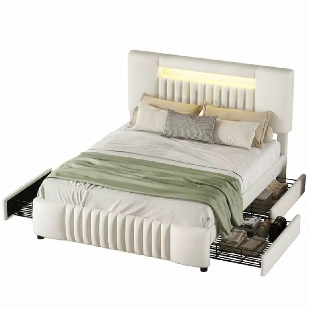 DOPWii Bett 140 x 200cm Doppelbett,Polsterbett mit vier Schubladen,Lichtlei günstig online kaufen