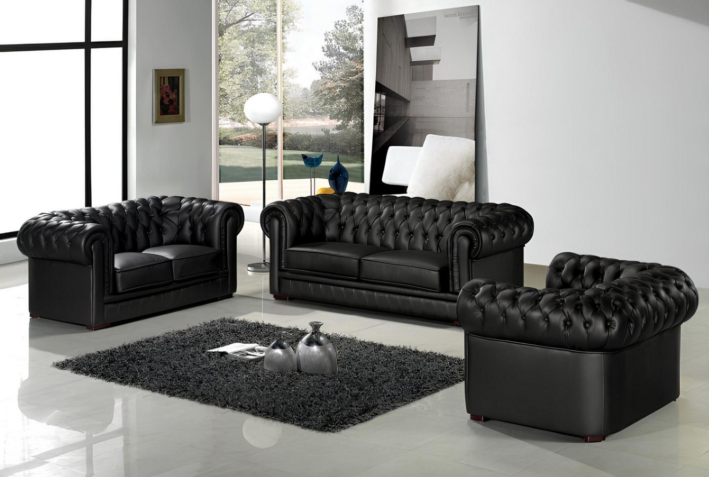 Xlmoebel Sofa Exklusive Chesterfield Sofa Set in Leder und Stoff, bestehend günstig online kaufen