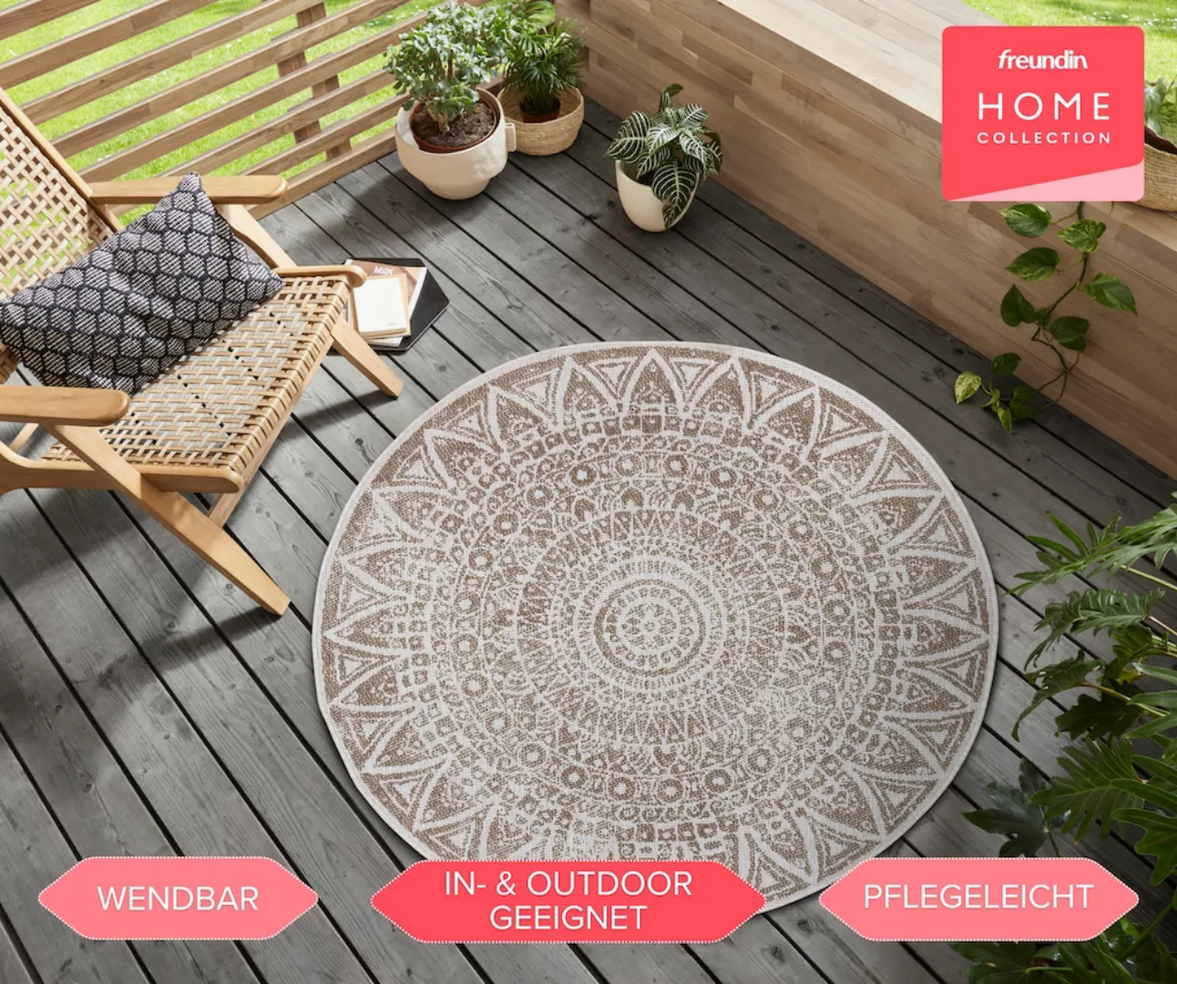 freundin Home Collection Teppich »Lilja«, rund, In-& Outdoor, Wendeteppich, günstig online kaufen