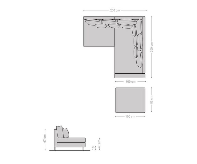 DELIFE Ecksofa Clovis, Hellgrau Strukturstoff Hocker Armlehne Ottomane Rech günstig online kaufen