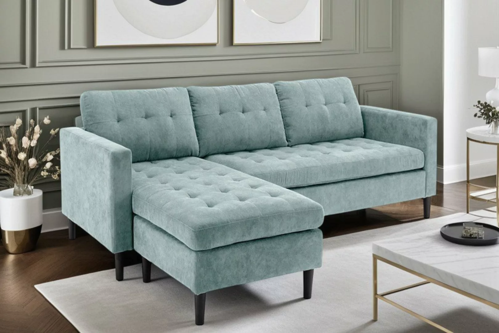 riess-ambiente 3-Sitzer STOCKHOLM 220cm aqua · 3-Sitzer aus Cordstoff mit F günstig online kaufen