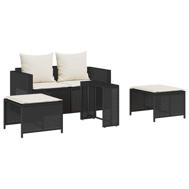 vidaXL Loungesofa 5-tlg. Garten-Sofagarnitur Kissen Stapelbar Schwarz Poly günstig online kaufen