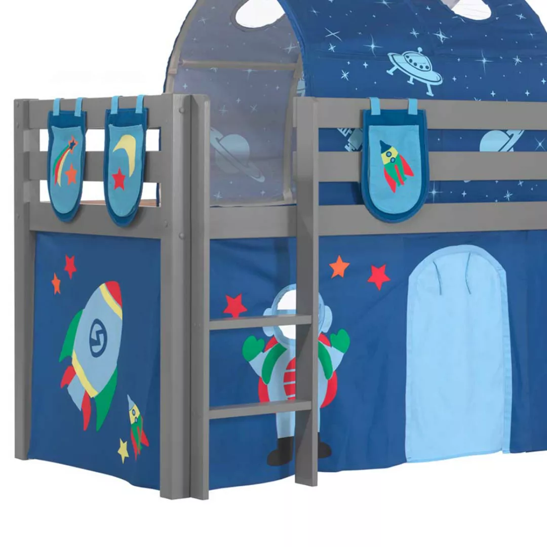 Kinderzimmer Bett in Grau und Blau Kiefer Massivholz günstig online kaufen