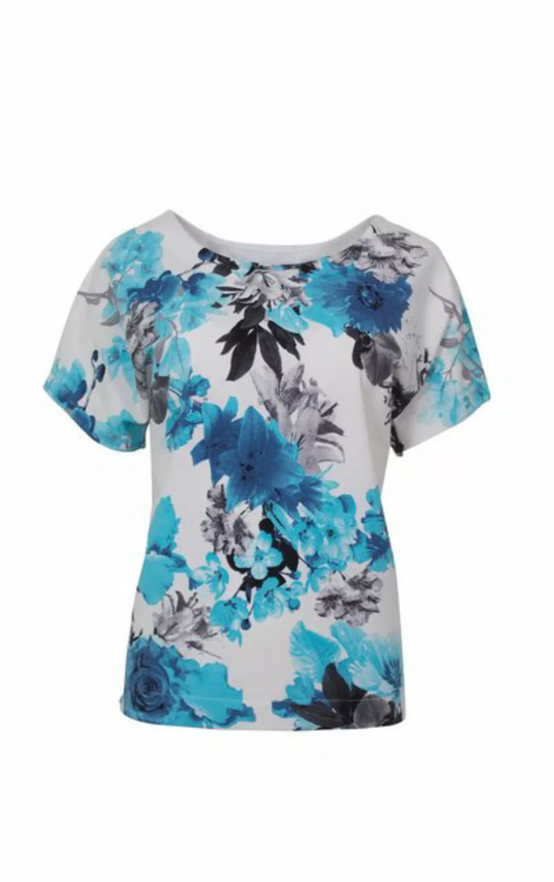 Passioni T-Shirt in Blau, mit floralem Print und Rundhalsausschnitt günstig online kaufen