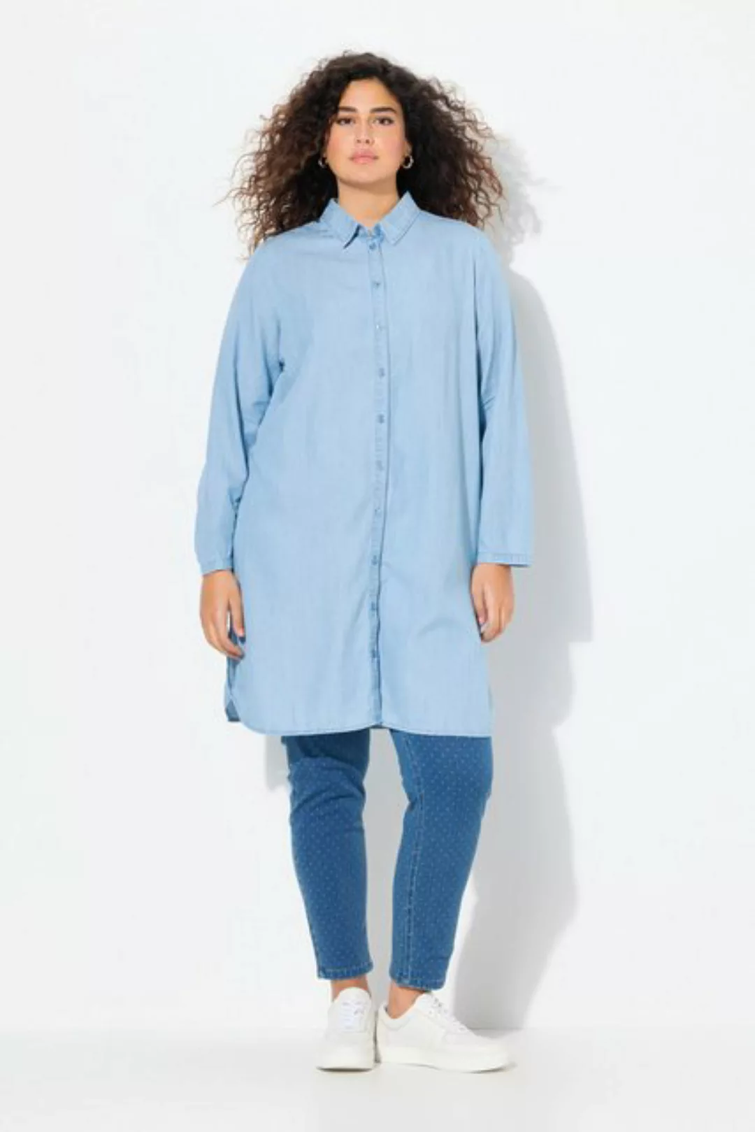 Ulla Popken Longbluse Lyocell-Longbluse Jeansoptik Hemdkragen Langarm günstig online kaufen