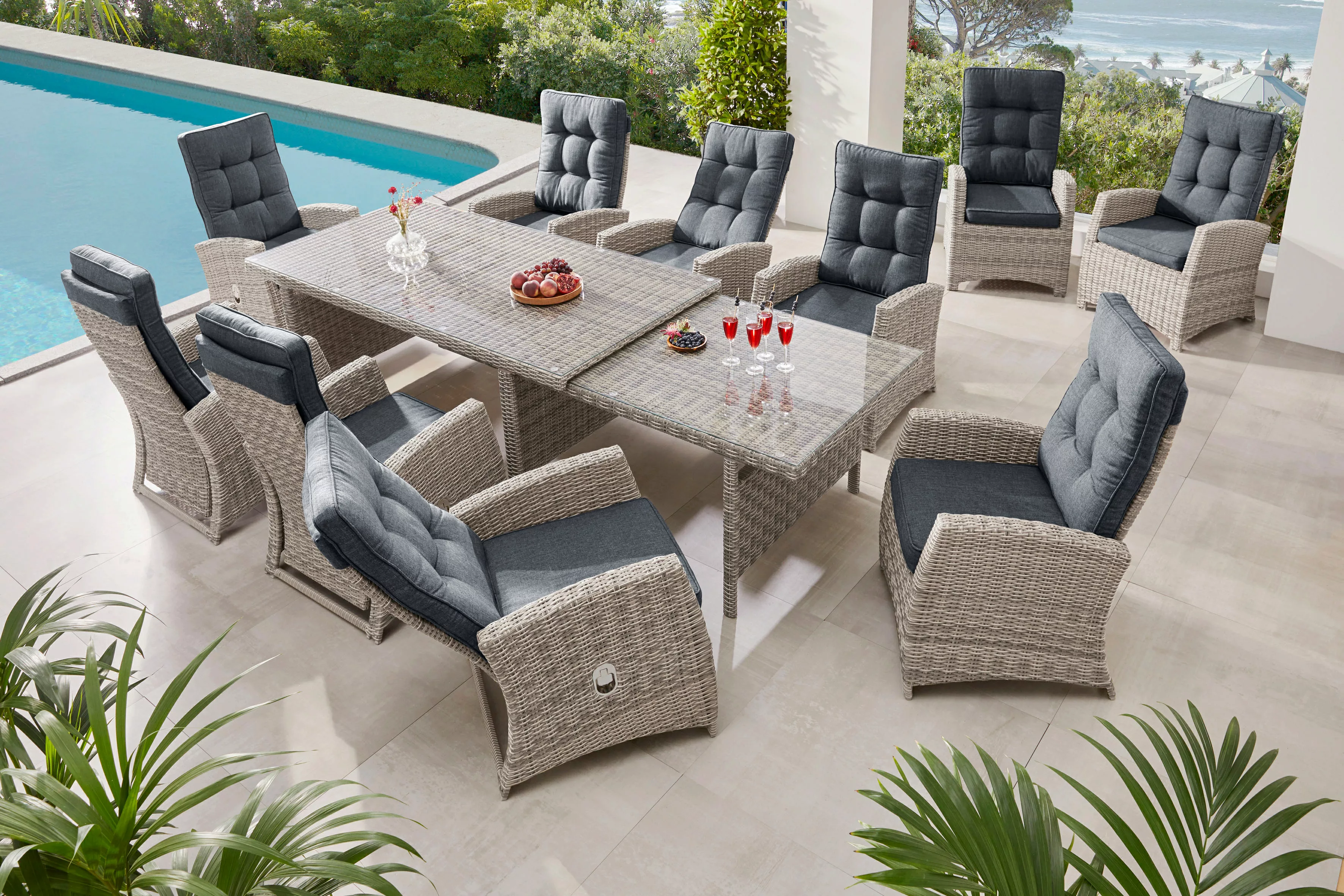 KONIFERA Garten-Essgruppe "Monaco", (Set, 31 tlg., 10x Sessel, 1xTisch 200- günstig online kaufen