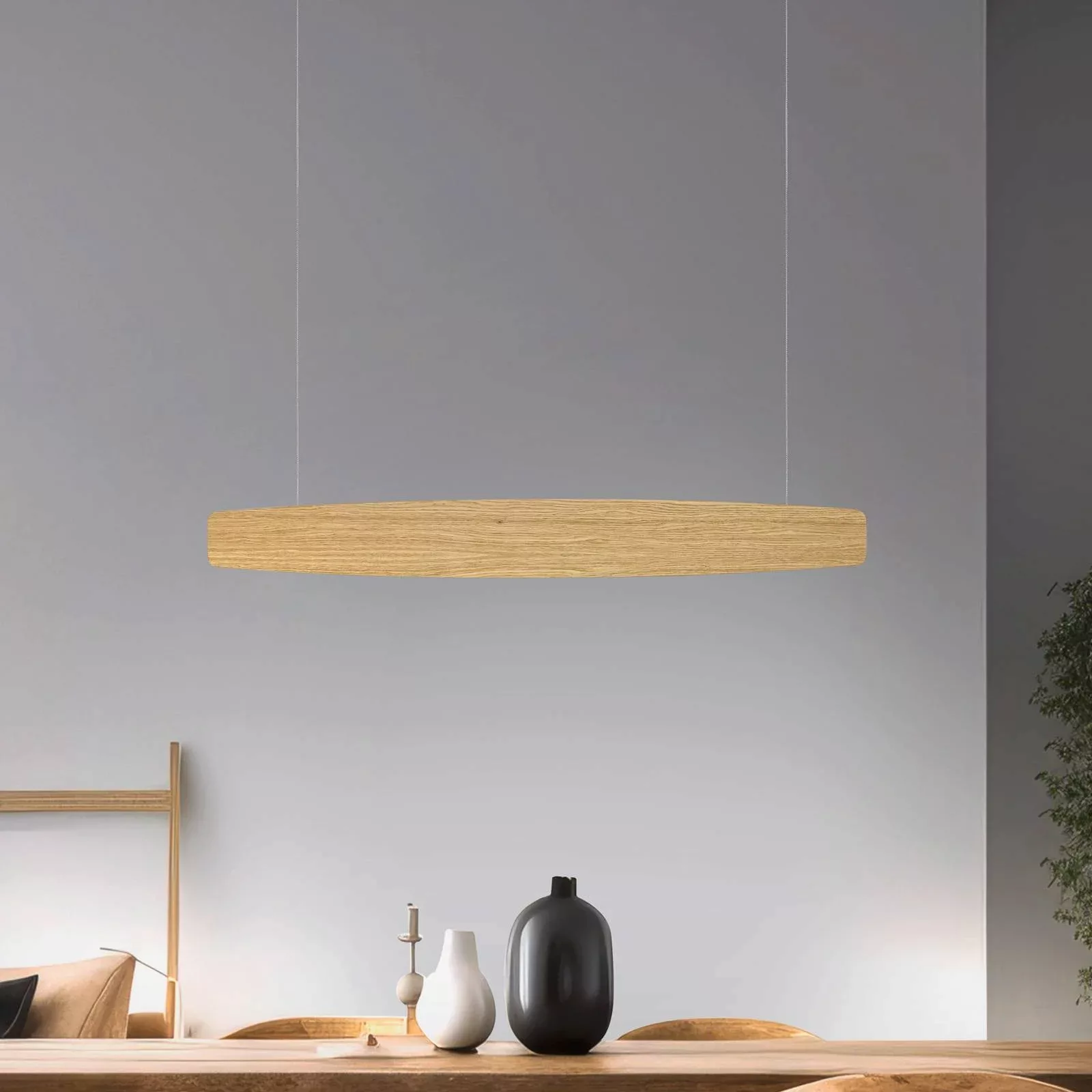 Quitani LED-Hängeleuchte Persida, 98 cm lang, Eiche, 2.700 K günstig online kaufen