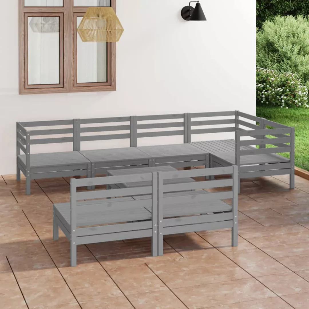 8-tlg. Garten-lounge-set Massivholz Kiefer Grau günstig online kaufen