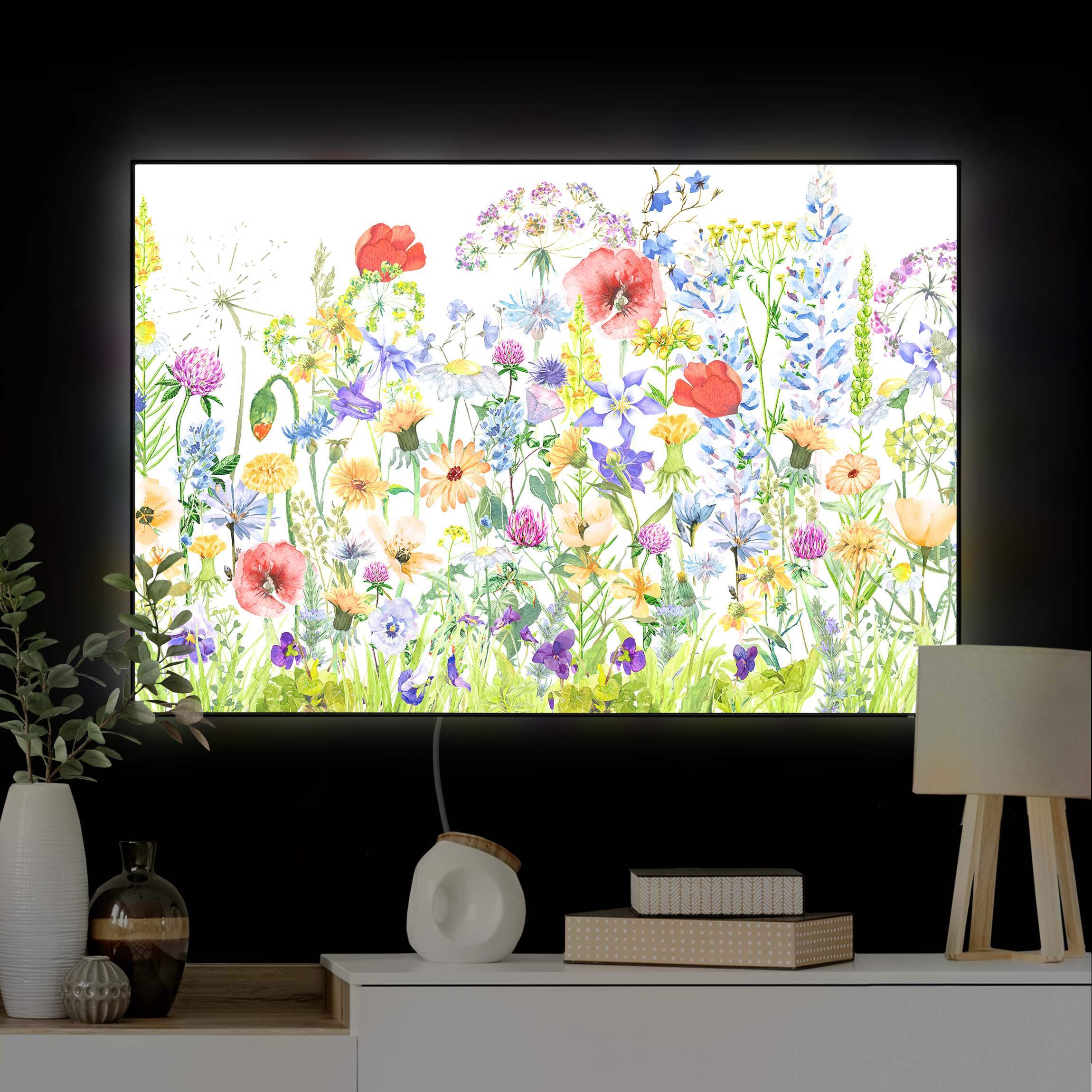 LED-Wechselbild Aquarellierte Blumenwiese günstig online kaufen