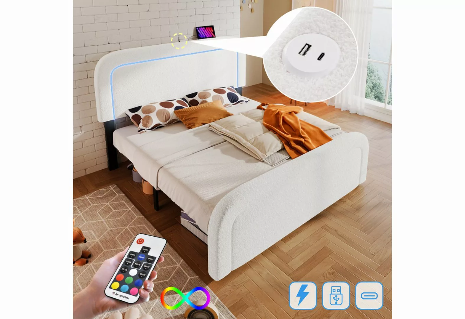 Rutaqian Daybed Bettgestell mit USB Typ C Ladefunktion LED-Beleuchtung, 160 günstig online kaufen