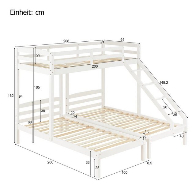 Celya Kinderbett 90x200cm Dreierbett, Dreifaches Etagenbett mit Seitenleite günstig online kaufen