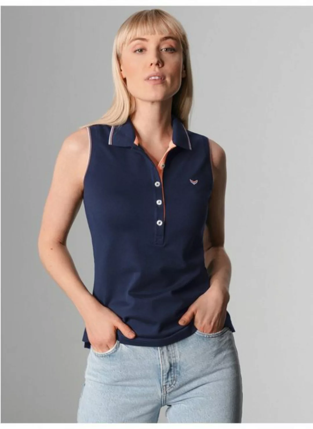 Trigema Shirttop TRIGEMA Ärmelloses Poloshirt mit kontrastfarbigen Akzenten günstig online kaufen