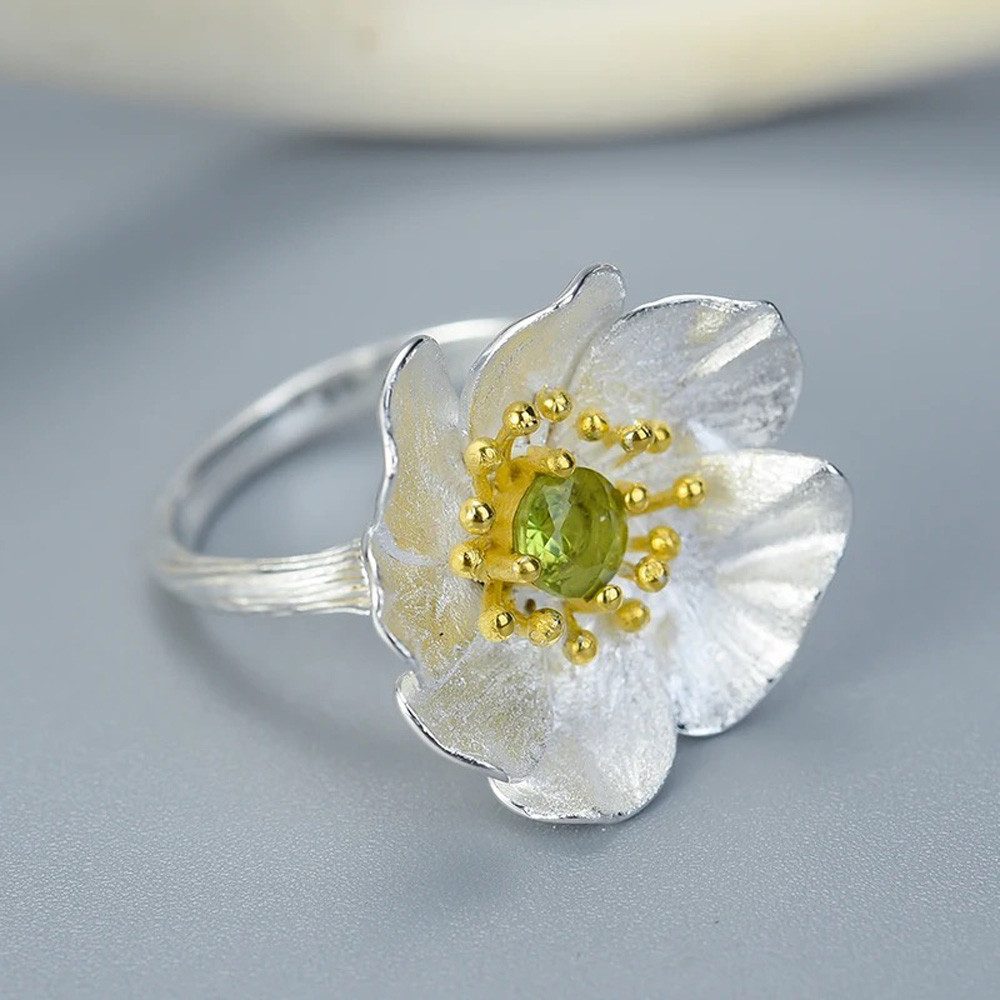 Runde Perlé Silberring blühende Anemone mit günstig online kaufen