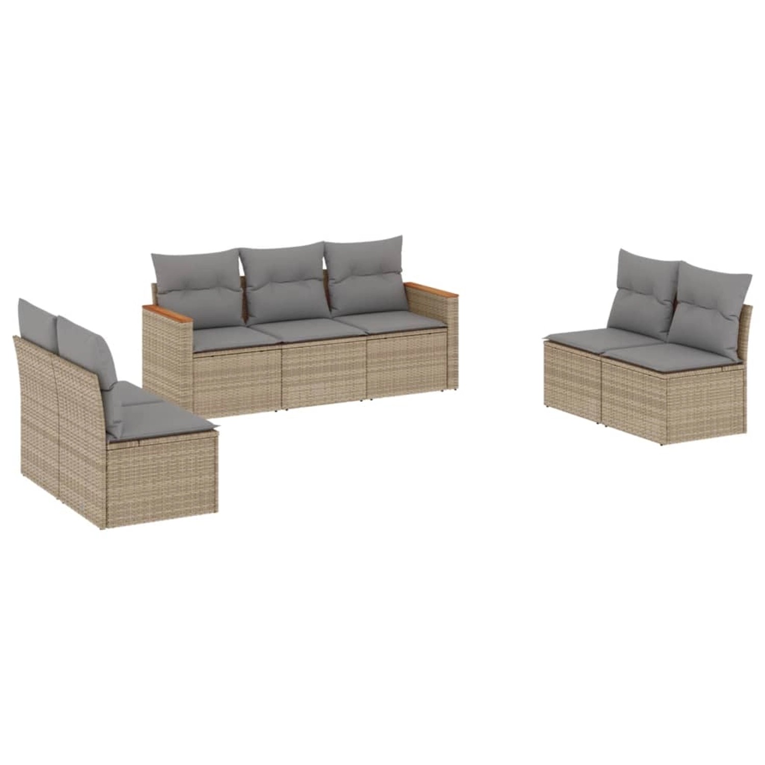 vidaXL 7-Tlg Garten-Sofagarnitur mit Kissen Beige Poly Rattan 3225877 günstig online kaufen