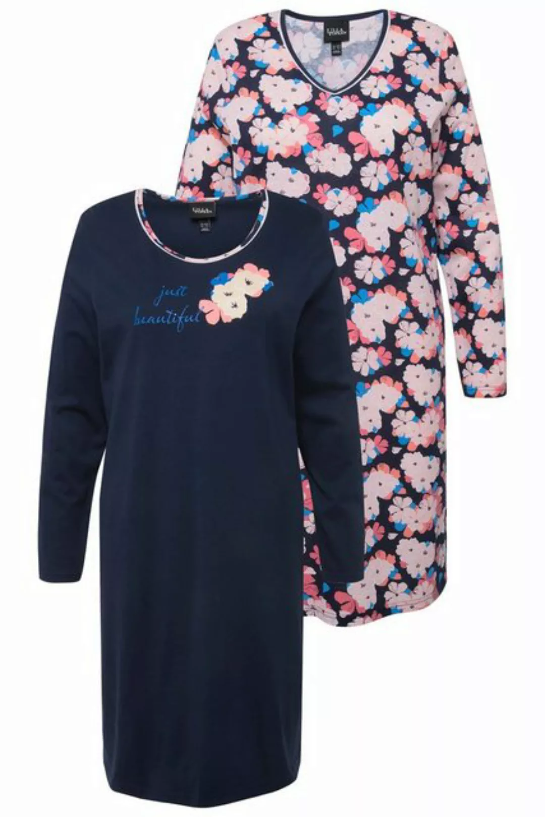 Ulla Popken Bigshirt Bigshirts 2er-Pack Rundhals/ V-Ausschnitt Langarm günstig online kaufen